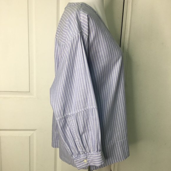 Everlane Women's V Neck 3/4 Sleeve Button Down Striped Blouse Top Shirt 0 Blue - Picture 4 of 12